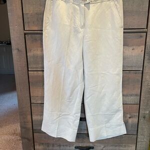 Larry Levine Cream Wide-Leg Cropped Pants w/Beaded Waist, Linen blend,‎ Size 6